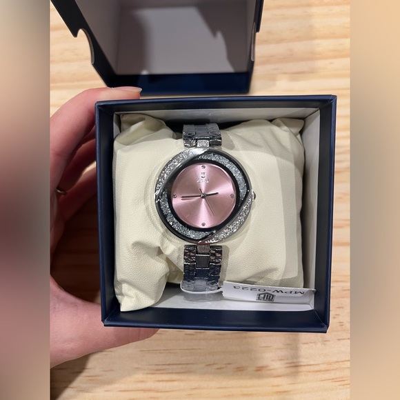 montres prestige Accessories - Montres Prestige Women’s Silver Tone Watch Pink Dial Rhinestone Bezel NEW